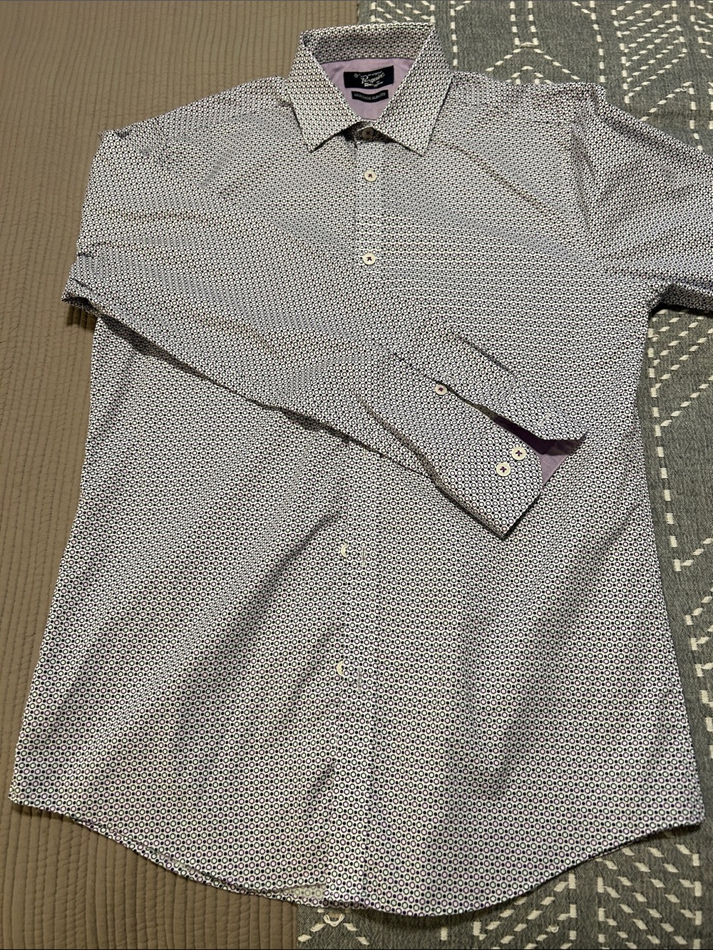 Original Penguin Slim Fit Geometric Print Dress Shirt - Lavender